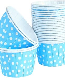 Hediye Sepeti 50'li Açık Mavi Puantiyeli Muffin Kek Kalıbı, Kek Kapsülü Cupcake Kalıbı, Airfryer Uyumlu