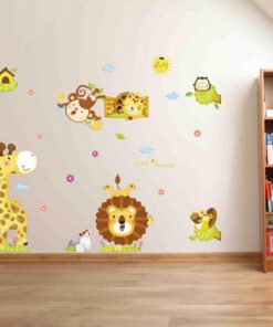 karikatür hayvanlar – Aslan Tigers Giraffe sevimli Maymun – Çıkarılabilir Duvar Çıkartması Duvar Dövmesi, Kids Baby Hause çocuk odası DIY dekoratif sanat duvar çıkartması