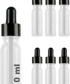 10 ml Metal Kapaklı Damlalık Dropper Şişesi Serum 10 cc Cam Şişe 6 Adet (Siyah Kapak, Şeffaf)