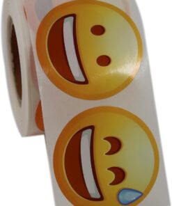 etiketler , hazır al hızlı al Emoji Etiketi 9 Farklı Emoji Surat 50mm Çap Ruloda 500 Adet Kendinden Yapışkanlı Rulo Etiket, PP Opak, Gülen Surat Stickerları