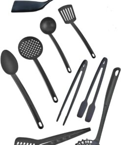 9 Parça Yanmaz Yapışmaz Teflon Kaplama Servis Seti Kepçe Kevgir Spatula Kaşık Plastik Servis Takımı