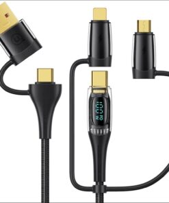 US-SJ616 Type-C+Lightning+MicroUSB, 6in1 Dijital Göstergeli PD100W Hızlı Şarj ve Data Kablosu