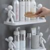 3 lü Banyo Mutfak Organizer Şampuan Kozmetik Baharat Kavanoz Düzenleyici Yapışkanlı Raf Çöp Adam