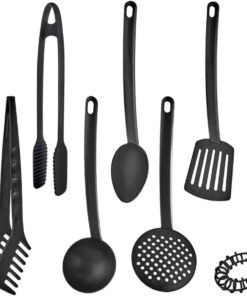 7 Parça Yanmaz Yapışmaz Teflon Kaplama Servis Seti Kepçe Kevgir Spatula Kaşık Plastik Servis Takımı