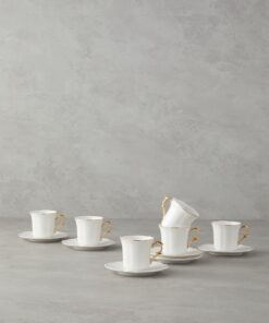 Home Twist New Bone China Kahve Fincan Takımı 12 Parça 6 Kişilik Gold