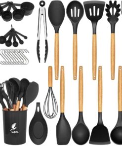 Mikla Isıya Dayanıklı Yanmaz Yapışmaz 33 Parça Silikon Spatula Mutfak Seti Siyah