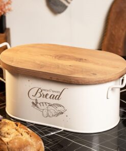 Metal Ahşap Kapaklı Tel Kulplu Metal Ekmeklik (Bread Baskılı) Ln1293K