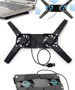 Ultra Küçük Katlanabilir Dizüstü Bilgisayar Soğutucu, Şık Tasarım, 2 Fan, USB Bağlantılı, Siyah Plastik Ayaklar