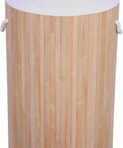 El Yapımı Hasır Katlanır Çamaşır Sepeti Yuvarlak 60 Litre (35cm*35cm*61cm), Doğal Malzemeden Üretilmiş Çamaşırlık (NATUREL)