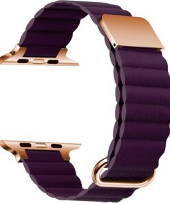 ​​​Apple İle Uyumlu Watch Ultra 42/44/49mm KRD-78 PU Deri Kordon Strap Kayış Mürdüm