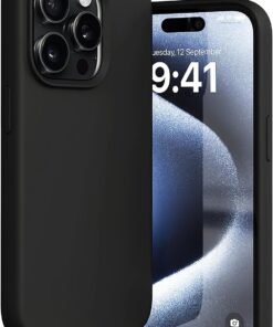 iphone 15 Pro Max için Soft Sense Serisi Liquid Silicone Kılıf Ultra Yumuşak Materyal Hassas Tuşlar ve Tam Oturan Kalıp (Siyah, 15 Pro Max)