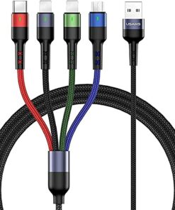 US-SJ317 4in1 2*Lightning 1*Type-C 1*Micro Uçlu 1.2m 2A Örgülü Renkli Şarj ve Data Kablosu