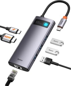 Metal Gleam 6 in 1, Çok Fonksiyonlu Bilgisayar/Telefon Hub Adaptörü, Gri, Bağlantı Sayısı: 6, Giriş: USB Type C, Çıkış: USB Type A 3.0 X 3, USB Type C (PD),Seyahat Boy