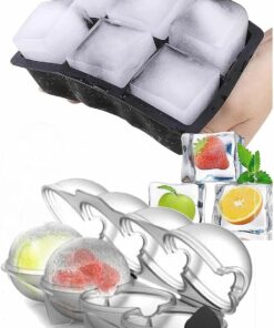 Home Silikon Buz Kalıpları (2 li Set) Kapaklı Küre Buz Kalıbı ve Büyük Kare Buz Kalıbı & BPA İçermez (Küre Buzluk Modeli Asortidir)