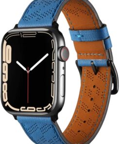 ​​​Apple İle Uyumlu Watch 38mm/40mm KRD-76 PU Deri Kordon Strap Kayış Mavi