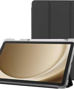 Samsung Galaxy Tab A9+ Plus 11 inç Uyumlu Smart Kılıf, S Pen Kalemlikli, Trifold, Esnek, Mat, Darbeye Tam Dayanıklı Tablet Kılıfı (Siyah)