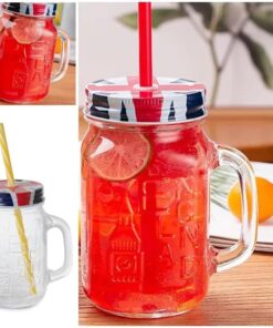 Adet Pipetli Kapaklı Cam Kupa England Kupa Bardak 490 ml