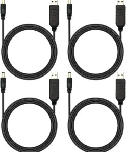 TELESKY 4 Paket USB - DC Güç Kablosu, 12 V Gücü Dönüştürülmesi Gereken Cihazlar için 5,5 x 2,1 mm Fiş Namlu Jak ile 5 V - 12 V Gücü (Siyah, 3,3 Feet/1 Metre)