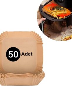 50 Adet Air Fryer Pişirme Kağıdı Tek Kullanımlık Hava Fritöz Yağ Geçirmez Yapışmaz Gıda Pişirme Kağıdı Kare Tabak Model