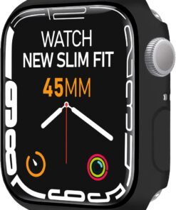 LABS Apple Watch 8/7 Uyumlu New Slim Fit Kılıf 45mm, Ekran Koruyuculu Akıllı Saat Kılıfı (Siyah)