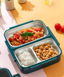 1392 Çelik Isı Yalıtımlı 3 Bölmeli Yemek Termosu Beslenme Kutusu Lunchbox Sefer Tası - Yeşil