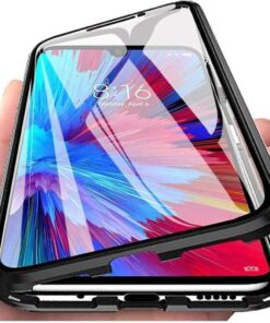 Samsung Galaxy Note 10 Plus Uyumlu Kılıf Önü Açık Arkası Temperli Cam, Manyetik Adsorpsiyon Darbeye Dayanıklı Kapak, Alüminyum Metal Tampon Güçlü Mıknatıslar (Siyah)