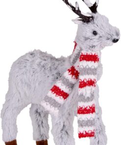 Yılbaşı Süsü Atkılı Geyik Gri 20x30 Cm.