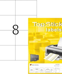 8716 Evrensel Etiketler DIN A4 105 x 74 mm, 100 Yaprak, Mat Kendinden Yapışkanlı, Kalıcı Yapışkanlı Adres Etiketleri, 800 Yapışkanlı Etiket, Beyaz