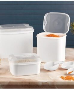 Ahmet Masal Un Ve Bakliyat Kabı 10 Lt + 4,5 Lt + 1,6 Lt Beyaz Saklama Kabı Kürek, Beyaz-2959