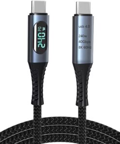 240W USB 4.0 Kablosu, Led Ekranlı, Tunderbolt 40Gbps 8K@60Hz PD Tip C Kablosu, USB C - USB C Erkek - Erkek Kablo Kablosu Bilgisayar Type-C Laptop Pad Hub için 1 Metre ZR850