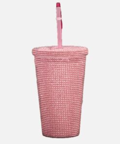 Rhinestones Parlak Taşlı Pipetli Çift Kat Soğuk İçecek İçin Şık 500ml Mug Termos Bardak (açık pembe)