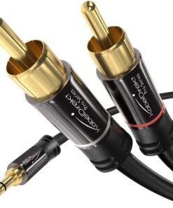– Cinch'ten 3,5mm Jack'a Adaptör Kablosu – 1m – Çok yönlü tak ve çalıştır ses kablosu (Aux/3,5 mm'den 2x Cinch/RCA'ya akıllı telefon, tablet, ses çubuğu, TV, dizüstü bilgisayar, MP3)