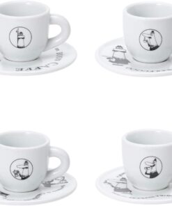 - 4'lü Espresso Fincan Seti - Carousel - Siyah Beyaz Karma Renk - Porselen