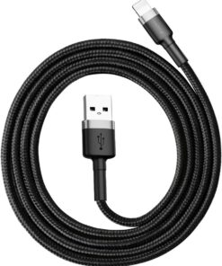 Cafule Serisi, 2.4 A USB-A & Lightning Şarj Kablosu & Data Aktarım Kablosu, 1 Metre, Gri - Siyah