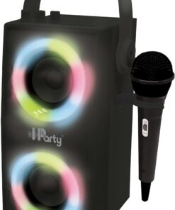 iPparty Hoparlör - Taşınabilir Bluetooth Mikrofon Hoparlörü, Karaoke, Işık Efektleri, Kablosuz, USB, SD Kart, Şarj Edilebilir Pil, Siyah, BTP180BKZ, Tek Boyut