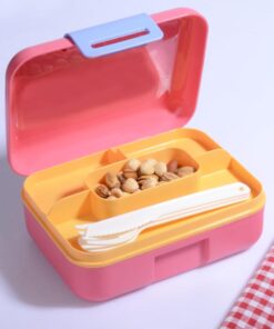 Design Kendinden Kaşıklı 5 Bölmeli 2 Katlı Beslenme Kutusu (Pembe)