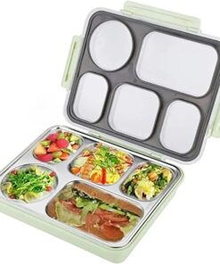 Bento 1600ml Lunchbox Tek Katlı 5 Bölmeli Çelik Sefer Tası Yemek Kutusu (Açık Yeşil)