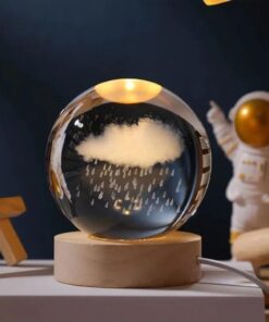 Cam Küre Işıklı Göz Yormayan Rain Yağmur ve Bulut Motifli Masaüstü Aydınlatma Gece Lambası Dekoratif Çocuk Odası Salon Yatak Odası Lamba 6cm x 6cm (Rain)