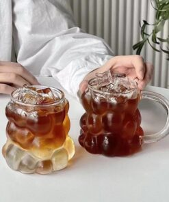 Home 2 Adet 300 ml Üzüm Desenli Borosilikat Bardak, Termisil, Bulut Desenli, Isıya Dayanıklı, Şık ve Fonksiyonel İçecek Bardakları (Kulplu)