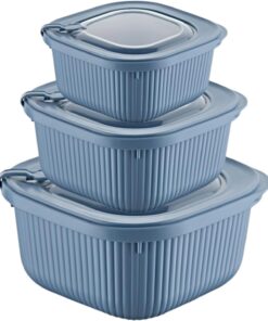 3'lü MicroLine Saklama Kabı Seti (600-1100-1800 ml) - Hava Tahliye Kapağı ile Mikrodalgada Kapağı Kapalı Isıtma, Vakumlu, Sızdırmaz, BPA Free, Silikon Kapaklı, Gıdaları Güvenle Saklayın (Mavi)