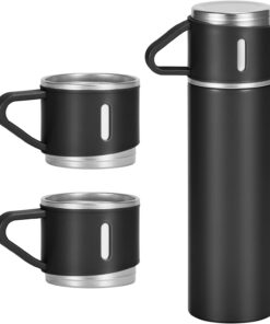 500ml/17oz Paslanmaz Çelik Termo Şişe, 3 Bardak, Sıcak ve Soğuk İçecekler için Yalıtımlı Kahve Su şişesi, Vakum Şişesi Seti