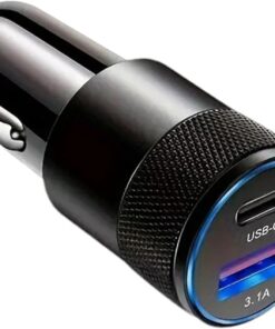Universal Araç İçi Çakmak Soketi Şarj Aleti USB ve PD Type-C İki Çıkışlı 3.1A Metal Gövde Siyah