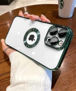 GİYİM & AKSESUAR iphone 13 Pro (6.1) inç uyumlu Laser Silikon Arkası Şeffaf Kamera Korumalı Logo Detaylı Luxury Kılıf-13 Pro Laser Silicone Back Transparent Camera Protected Logo Detail Luxury case (Yeşil)