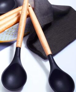 Bambu Saplı Silikon Kaşık Siyah 1 Adet
