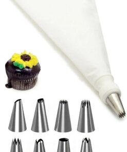 10 Parça Krema Sıkma Torbası Seti, 9 Paslanmaz Çelik Uçlu, Pasta ve Kek Süsleme Kit