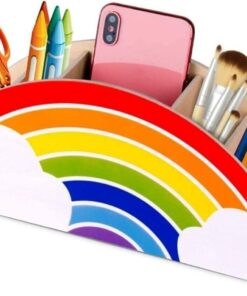 Karınca Ahşap Gökkuşağı Çocuklar İçin Masaüstü Kalemlik Kalem Kutusu Organizer Gökkuşağı Ahşap