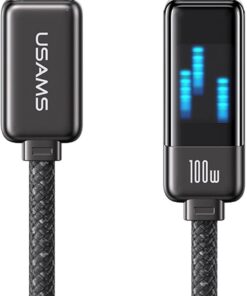 US-SJ744 Type-C To Type-C 100W Meteor Efekt Ekranlı 1.2m Hızlı Şarj ve Data Kablosu Antrasit