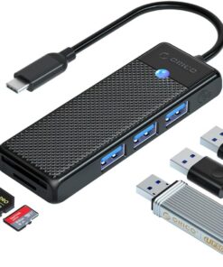 Type-C to 3.0 TF SD Kart Okuyucu 3 Portlu USB 3.0 Çoklayıcı Adaptör Siyah