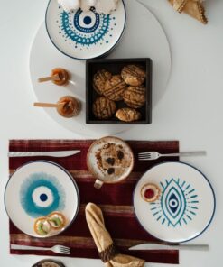 Seramik Nazar Boncuklu 6 Parça Özel Tasarım Hand Made Pasta Takımı