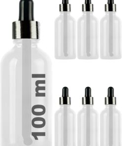 100 ml Metal Kapaklı Damlalık Dropper Şişesi Serum 100 cc Cam Şişe 6 Adet (Siyah Kapak, Şeffaf)